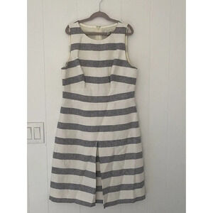 J.CREW Gray/White Sz 8 Striped Linen Cotton BasketWeave Sleeveless Sheath Dress